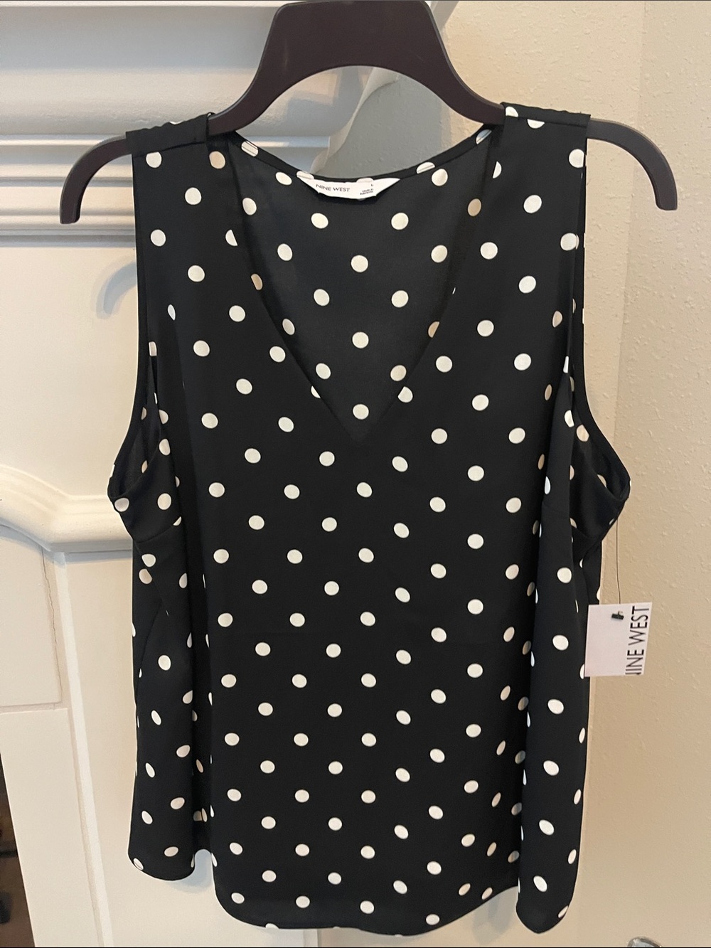 Nine West Black Polka Dot Sleeveless V-Neck Camisole